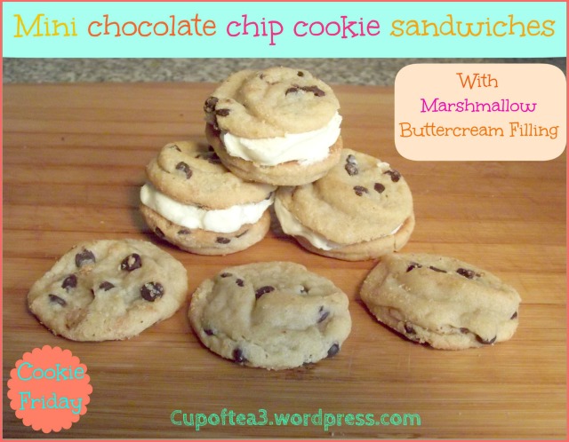 Mini chocolate chip cookies sandwiches With marshmallow buttercream filling